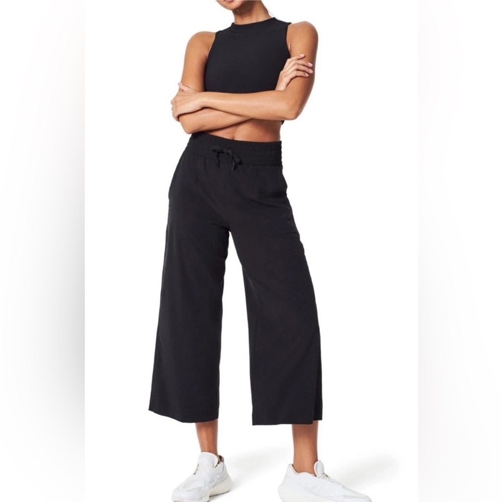 Spanx Black Out of Office Trouser Wide Leg Crop Elastic Waist Pull On Size XL